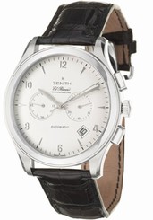 Zenith Watches : 03.0520.4002/01.C492 Automatic COSC Silver Chronograph With Date Between 4 And 5 Dial Black Crocodile Leather Band Men Watch