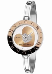 Bvlgari Watches : 101423 Quartz Analog Diamond Heart Dial Stainless Steel Bangle Women Watch