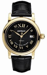 MontBlanc Watches : 103093 Automatic Roman Numerals Dial Date 18k Yellow Gold Case Black Leather Men Watch