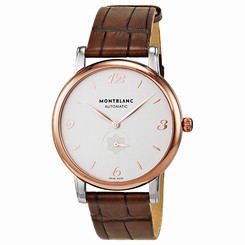 MontBlanc Watches : 107309 Automatic White Dial 18k Rose Gold Bezel Brown Leather Men Watch