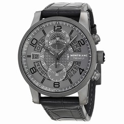 MontBlanc Watches : 107338 Automatic Twinfly Chronograph Titanium Case Black Leather Men Watch