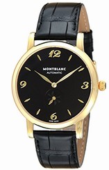 MontBlanc Watches : 107340 Automatic Black Dial 18k Yellow Gold Case Black Leather Men Watch