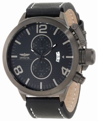 Invicta Watches : 10772 Black Dial Chronograph Date Black Leather Men Watch