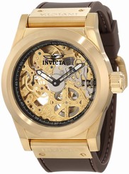 Invicta Watches : 1085 Mechanical Hand Wind Skeleton Dial Brown Polyurethane Men Watch