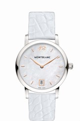 MontBlanc Watches : 108765 Quartz Mother of Pearl Dial Date White Leather Women Watch