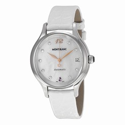 MontBlanc Watches : 109274 Automatic Mother of Pearl Diamond Dial White Leather Women Watch