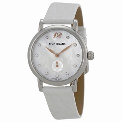 MontBlanc Watches : 110304 Quartz Mother of Pearl Diamond Dial White Alligator Leather Strap Women Watch