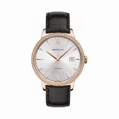 MontBlanc Watches : 112144 Automatic Date Diamond 18k Rose Gold Bezel Black Leather Women Watch