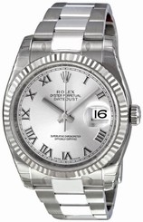 Rolex Watches : 116234 Rhodium Dial Fixed Fluted Domed 18kt White Gold Band Men Watch