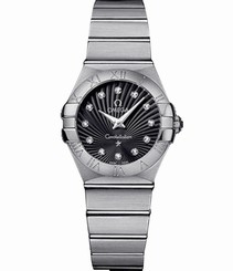Omega Watches : 123.10.24.60.51.002 24mm Constellation Polished Quartz Black Dial Stainless Steel Case, Diamonds On Hour Indices With Stainless Steel Bracelet Women Watch