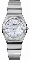 Omega Watches : 123.10.27.20.55.001 27mm Constellation Brushed Automatic Co-Axial Chronometer White Mother Of Pearl Dial Stainless Steel Case, Diamonds On Hour Indices With Stainless Steel Bracelet Women Watch