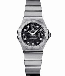 Omega Watches : 123.10.27.60.51.001 27mm Constellation Brushed Quartz Black Dial Stainless Steel Case, Diamonds On Hour Indices With Stainless Steel Bracelet Women Watch