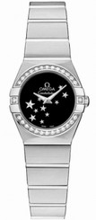 Omega Watches : 123.15.24.60.01.001 24mm Constellation Brushed Quartz Black Dial Stainless Steel Case, Diamonds On Bezel With Stainless Steel Case Women Watch