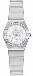 Omega Watches : 123.15.24.60.05.003 24mm Constellation Brushed Quartz White Mother Of Pearl Dial Stainless Steel Case, Diamonds On Bezel With Stainless Steel Bracelet Women Watch