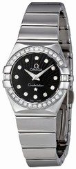 Omega Watches : 123.15.24.60.51.002 24mm Constellation Polished Quartz Black Dial Stainless Steel Case, Diamonds On Bezel With Stainless Steel Case Women Watch