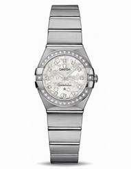 Omega Watches : 123.15.24.60.55.005 24mm Constellation Brushed Quartz White Mother Of Pearl Dial Stainless Steel Case, Diamonds On Bezel With Stainless Steel Bracelet Women Watch