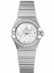 Omega Watches : 123.15.27.20.05.001 24mm Constellation Brushed Automatic Co-Axial Chronometer White Mother Of Pearl Dial Stainless Steel Case, Diamonds On Bezel With Stainless Steel Bracelet Women Watch