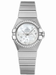 Omega Watches : 123.15.27.20.55.001 24mm Constellation Brushed Automatic Co-Axial Chronometer White Mother Of Pearl Dial Stainless Steel Case, Diamonds On Bezel With Stainless Steel Bracelet Women Watch