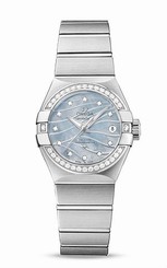 Omega Watches : 123.15.27.20.57.001 Automatic Blue Mother of Pearl Diamond Dial Date Diamond Bezel Stainless Steel Women Watch