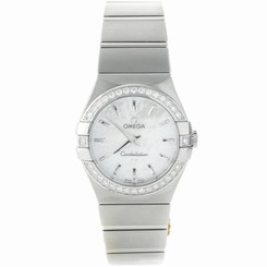 Omega Watches : 123.15.27.60.05.001 27mm Constellation Brushed Quartz White Mother Of Pearl Dial Stainless Steel Case, Diamonds On Bezel With Stainless Steel Bracelet Women Watch