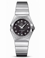 Omega Watches : 123.15.27.60.51.002 27mm Constellation Polished Quartz Black Dial Stainless Steel Case, Diamonds On Bezel And Hour Indices With Stainless Steel Case Women Watch