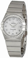 Omega Watches : 123.15.27.60.55.002 27mm Constellation Brushed Quartz White Mother Of Pearl Dial Stainless Steel Case, Diamonds On Bezel And Hour Indices With Stainless Steel Bracelet Women Watch