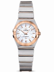 Omega Watches : 123.20.24.60.05.001 24mm Constellation Brushed Quartz White Mother Of Pearl Dial Rose Gold Case With Rose Gold And Stainless Steel Bracelet Women Watch