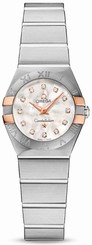 Omega Watches : 123.20.24.60.55.005 Quartz White Mother of Pearl Diamond Dial 18k Rose Gold and Stainless Steel Case Stainless Steel Bracelet Women Watch