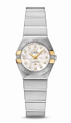 Omega Watches : 123.20.24.60.55.006 Quartz White Mother Pearl Diamond Dial 18k Yellow Gold and Stainless Steel Case Stainless Steel Women Watch