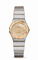 Omega Watches : 123.20.24.60.57.001 Quartz Champagne Mother of Pearl Diamond Dial 18k Yellow Gold Bezel 18k Yellow Gold and Stainless Steel Bracelet Women Watch