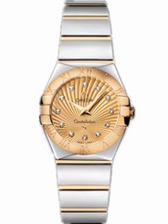 Omega Watches : 123.20.24.60.58.002 24mm Constellation Polished Quartz Champagne Gold Dial Case, Diamonds On Hour Indices With Yellow Gold And Stainless Steel Bracelet Women Watch