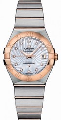 Omega Watches : 123.20.27.20.55.001 27mm Automatic Chronometer White Mother Of Pearl Dial Steel Gold Case, Diamonds With Steel Gold And Stainless Steel Bracelet Women Watch