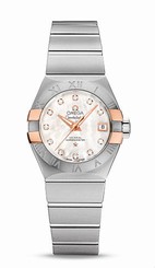 Omega Watches : 123.20.27.20.55.004 Automatic White Mother of Pearl Diamond Dial 18k Rose Gold and Stainless Steel Case Stainless Steel Bracelet Women Watch
