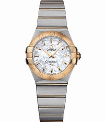 Omega Watches : 123.20.27.60.05.002 27mm Constellation Brushed Quartz White Mother Of Pearl Dial Yellow Gold Case With Yellow Gold And Stainless Steel Bracelet Women Watch