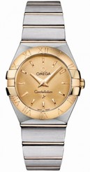 Omega Watches : 123.20.27.60.08.001 27mm Constellation Brushed Quartz Yellow Gold Dial And Case With Yellow Gold And Stainless Steel Bracelet Women Watch