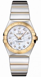 Omega Watches : 123.20.27.60.55.004 27mm Constellation Polished Quartz White Mother Of Pearl Dial Rose Gold Case, Diamonds With Rose Gold And Stainless Steel Bracelet Women Watch