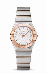 Omega Watches : 123.20.27.60.55.006 Quartz White Mother of Pearl Diamond Dial 18k Rose Gold Bezel 18k Rose Gold and Stainless Steel Women Watch