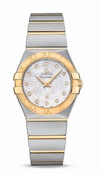 Omega Watches : 123.20.27.60.55.008 Quartz White Mother of Pearl Diamond Dial 18k Yellow Gold Case 18k Yellow Gold and Stainless Steel Bracelet Women Watch