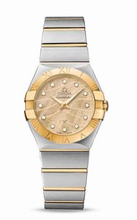 Omega Watches : 123.20.27.60.57.001 Quartz Champagne Mother of Pearl Diamond Dial 18k Yellow Gold and Stainless Steel Women Watch