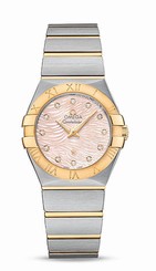 Omega Watches : 123.20.27.60.57.005 Quartz Pink Mother of Pearl Diamond Dial 18k Yellow Gold and Stainless Steel Women Watch