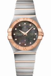 Omega Watches : 123.20.27.60.57.006 Quartz Mother of Pearl Diamond Dial Stainless Steel and 18k Rose Gold Women Watch