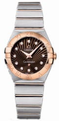 Omega Watches : 123.20.27.60.63.001 27mm Constellation Brushed Quartz Brown Dial Rose Gold Case, Diamonds With Rose Gold And Stainless Steel Bracelet Women Watch