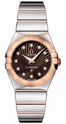 Omega Watches : 123.20.27.60.63.002 27mm Constellation Brushed Quartz Brown Dial Rose Gold Case, Diamonds With Rose Gold And Stainless Streel Bracelet Women Watch