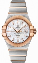 Omega Watches : 123.20.31.20.05.001 31mm Automatic Brushed Chronometer White Mother Of Pearl Dial Rose Gold Case With Rose Gold And Stainless Steel Bracelet Women Watch