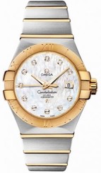 Omega Watches : 123.20.31.20.55.002 31mm Automatic Brushed Chronometer White Mother Of Pearl Dial Yellow Gold Case, Diamonds With Yellow Gold And Stainless Steel Bracelet Women Watch