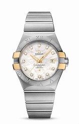 Omega Watches : 123.20.31.20.55.004 Automatic Chronometer White Mother of Pearl Diamond Dial 18k Yellow Gold and Stainless Steel Case Stainless Steel Bracelet (31mm) Women Watch