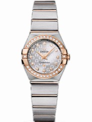 Omega Watches : 123.25.24.60.52.001 24mm Constellation Brushed Quartz Silver Dial Rose Gold Case, Diamonds Rose Gold And Stainless Steel Bracelet Women Watch