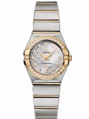 Omega Watches : 123.25.24.60.52.002 24mm Constellation Brushed Quartz Silver Dial Yellow Gold Case, Diamonds Yellow Gold And Stainless Steel Bracelet Women Watch