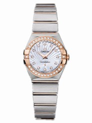 Omega Watches : 123.25.24.60.55.002 24mm Constellation Brushed Quartz White Mother Of Pearl Dial Rose Gold Case, Diamonds With Rose Gold And Stainless Steel Bracelet Women Watch