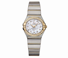 Omega Watches : 123.25.24.60.55.003 24mm Constellation Brushed Quartz White Mother Of Pearl Dial Yellow Gold Case, Diamonds With Yellow Gold And Stainless Steel Bracelet Women Watch